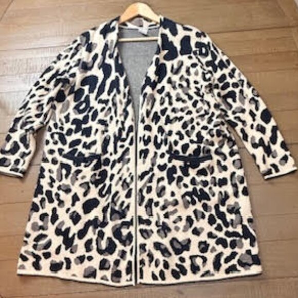 Chico’s Leopard Print Open Front Cardigan Sweater Jacket Women’s Size 3 (XL/16) - Picture 7 of 14
